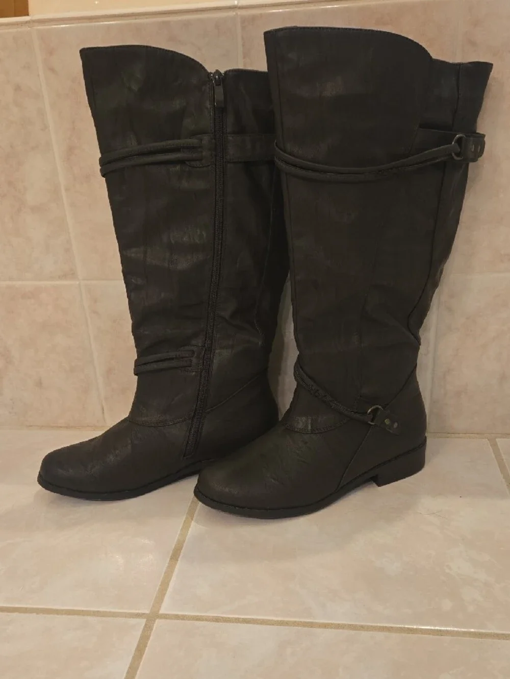 Dark Brown Women's Mid-Calf Zip Riding Boots - Classic Everyday Style